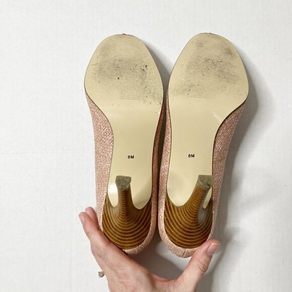 Amanda Smith Women's Belle High Heels Size 8M Pink Raffia Bow Straw Tweed Pumps - Picture 12 of 12